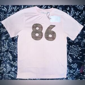 NWT! UO Daisy Street Pale Pink with a brown plaid "86" Graphic Tee 20” P2P